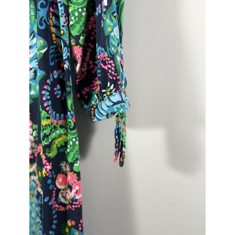 Lilly Pulitzer Cath Dress Take Me To The Sea 3/4 Sleeve V Neck Cotton Womens‎ L - Picture 4 of 14